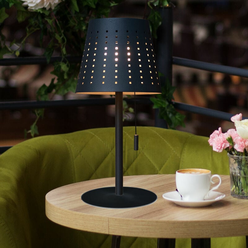 foto del prodotto lampada da tavolo, lampada solare, luce da esterno, lampada da terrazza, timer, cavo usb, dimmerabile, interruttore a tirante ip44, antracite, 1x led