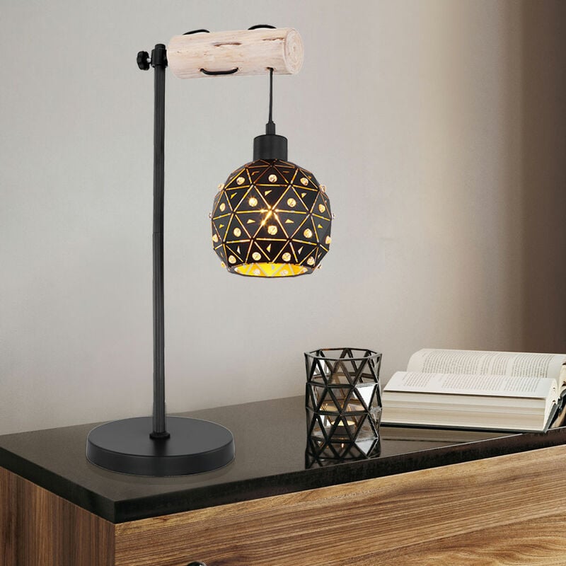 foto del prodotto lampada da tavolo lampade da tavolo lampada da camera da letto in legno con paralume in cristallo a forma di sfera, regolabile in altezza, metallo,