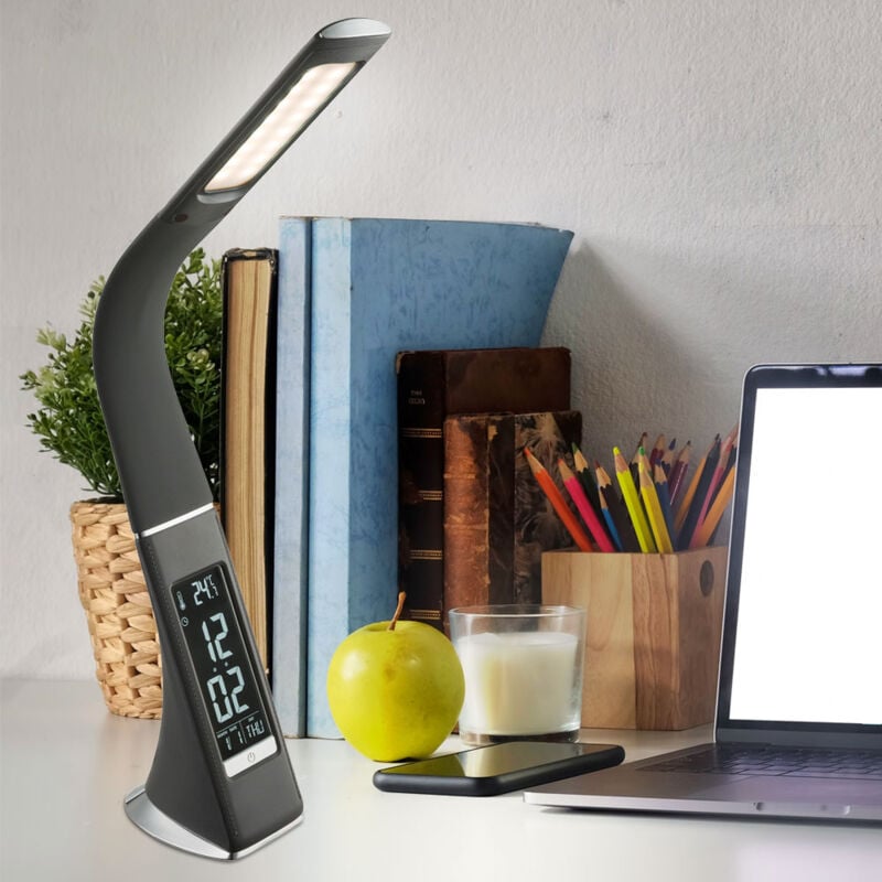 foto del prodotto lampada da tavolo led con orologio, lampada da scrivania, lampada da comodino, lampada da lettura flessibile, lampada da tavolo, dimmerabile,