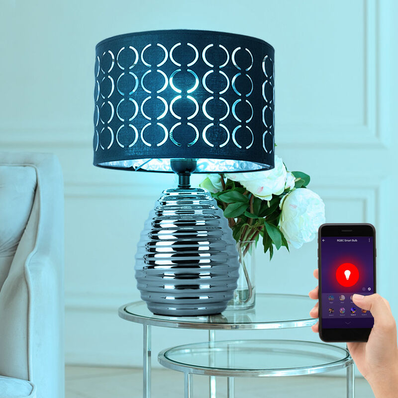 foto del prodotto lampada da tavolo led intelligente, lampade da comodino dimmerabili, lampada da camera, lampada da tavolo grigia, cambio colore rgb, app e controllo