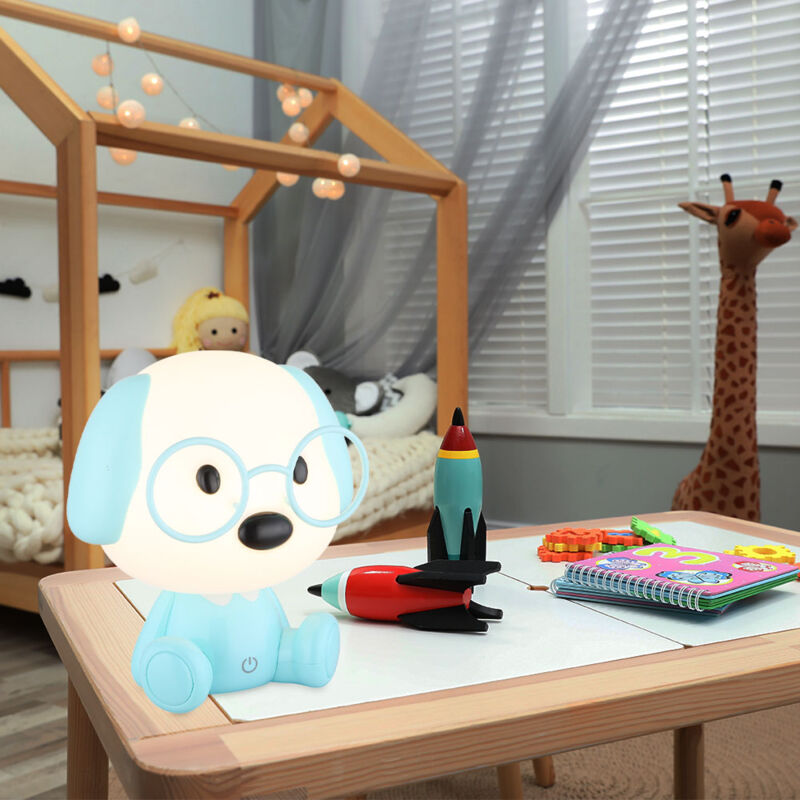 foto del prodotto lampada da tavolo led lampada per bambini lampada da comodino cane blu touch dimmer lampada da tavolo, 1w 32lm bianco caldo, lxh 18x20 cm