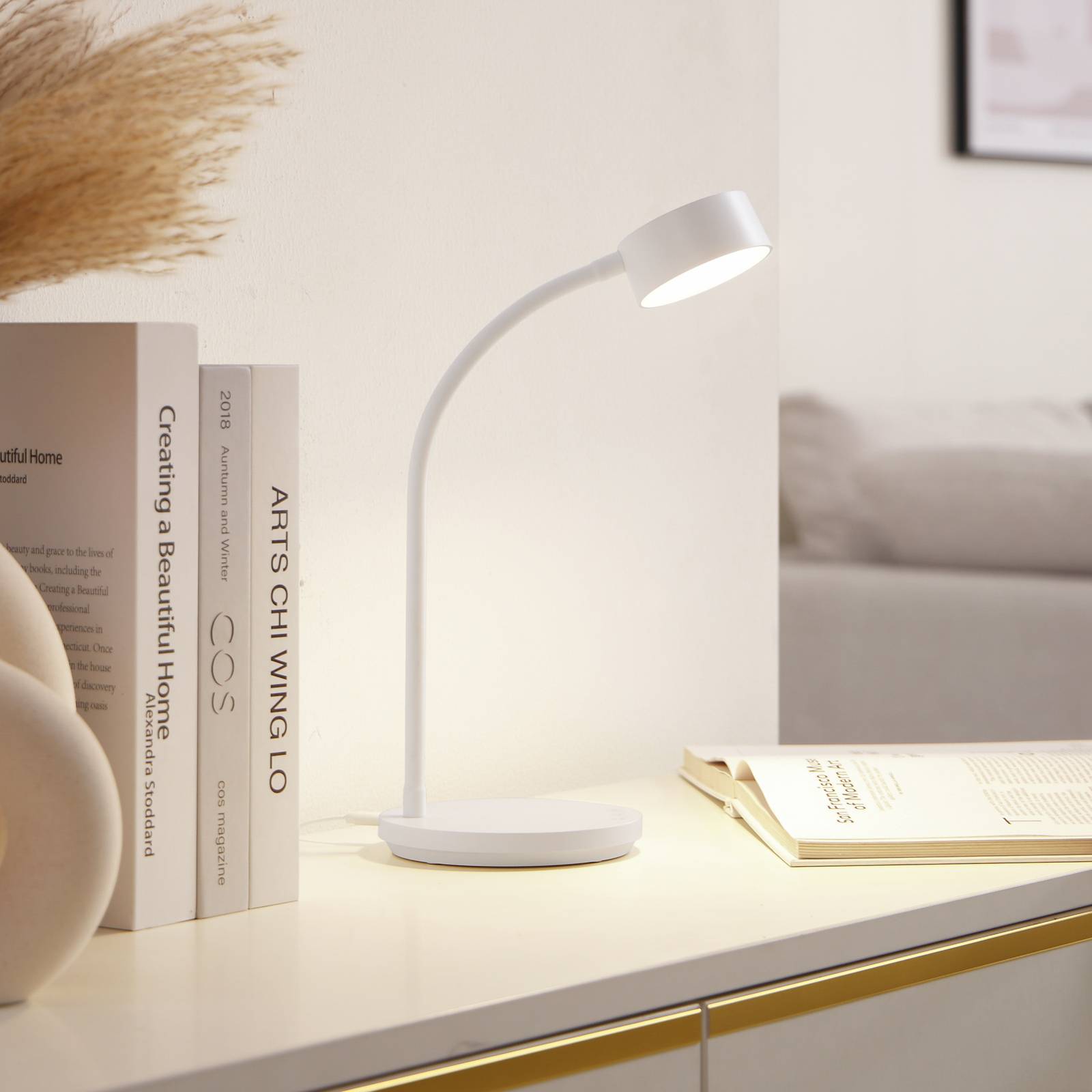 foto del prodotto lampada da tavolo led lindby maori, bianco, metallo, cct, dimmerabile