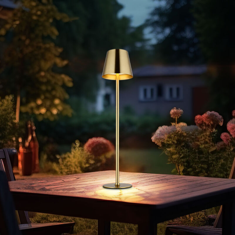foto del prodotto lampada da tavolo led per esterni regolabile in altezza lampada da tavolo touch dimmer luce di lettura batteria balcone, metallo ottone, ip44, 3w