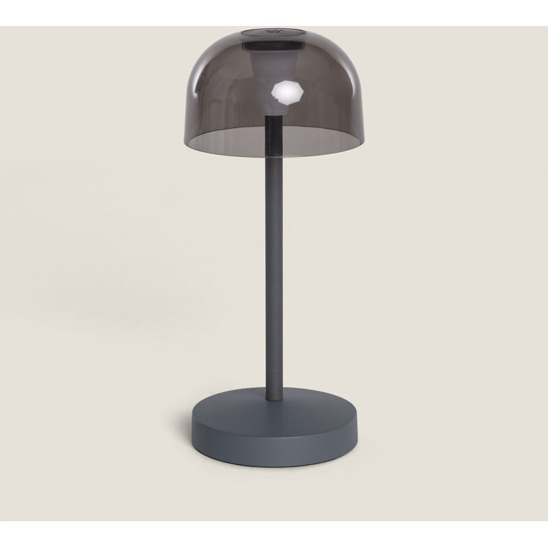 foto del prodotto lampada da tavolo led portatile per esterni metallo con batteria usb ricaricabile lendora smoke grigio