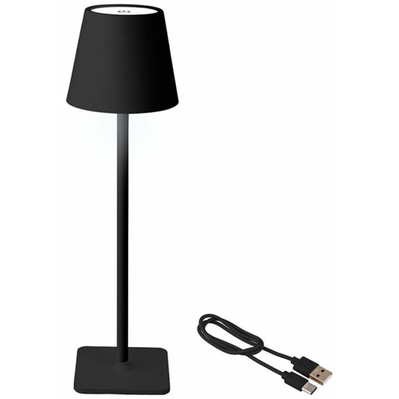 foto del prodotto lampada da tavolo led ricaricabile per uso interno ed esterno e 3 modalità di luce batterie e cavo inclusi ip44 11x37cm nero