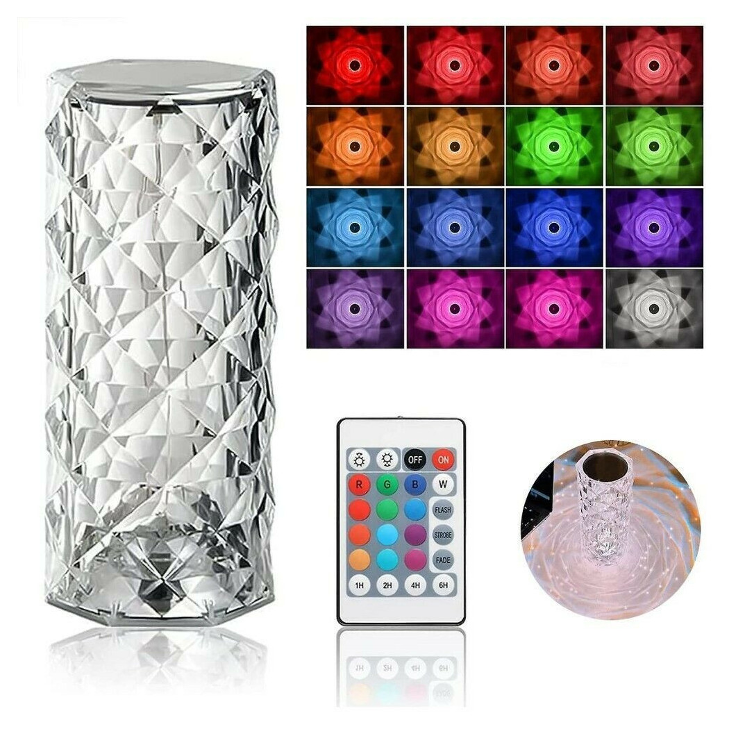 foto del prodotto lampada da tavolo led ricaricabile usb effetto cristallo touch rgb e telecomando trade shop traesio