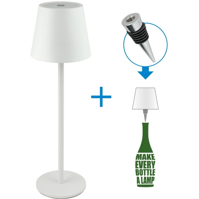 foto del prodotto lampada da tavolo led touch alba bianca 1,2w portatile e da bottiglia a batteria ricaricabile usb novaline