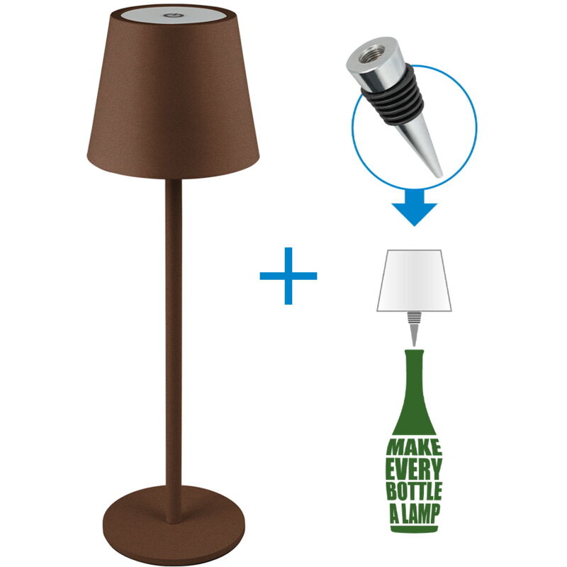 foto del prodotto lampada da tavolo led touch alba corten 1,2w portatile e da bottiglia a batteria ricaricabile usb novaline