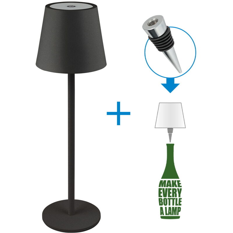 foto del prodotto lampada da tavolo led touch alba nera 1,2w portatile e da bottiglia a batteria ricaricabile usb novaline