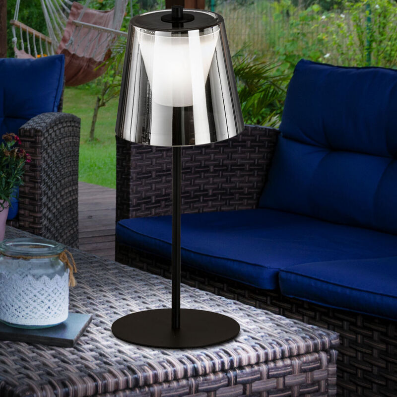 foto del prodotto lampada da tavolo led touch dimmer lampada da esterno vetro fum lampada da giardino lampada da tavolo ricaricabile, metallo sabbia nero, 2w 270lm