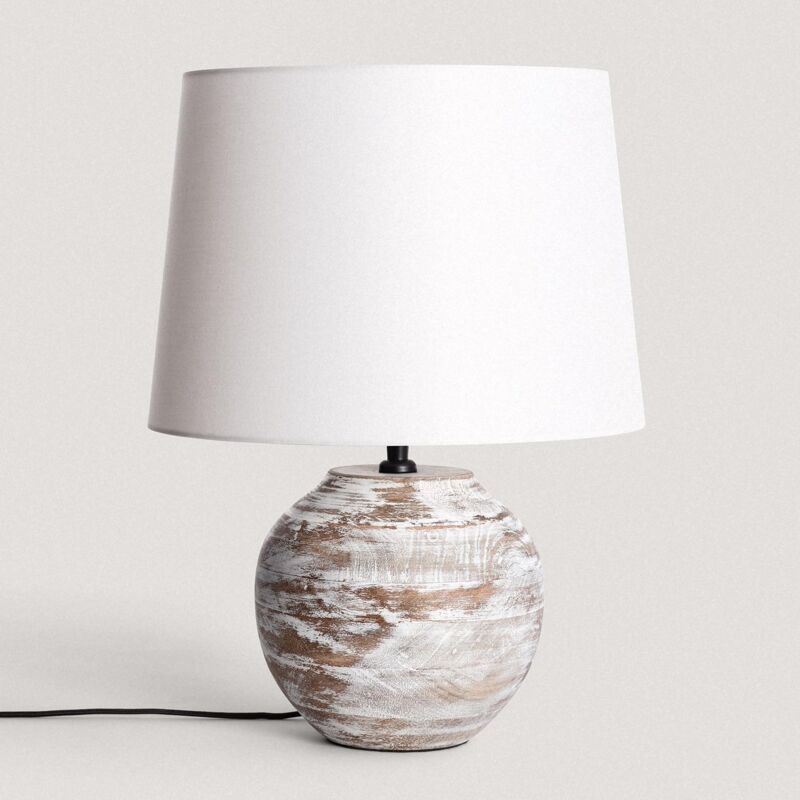 foto del prodotto lampada da tavolo legno chandan iluzzia bianco antico