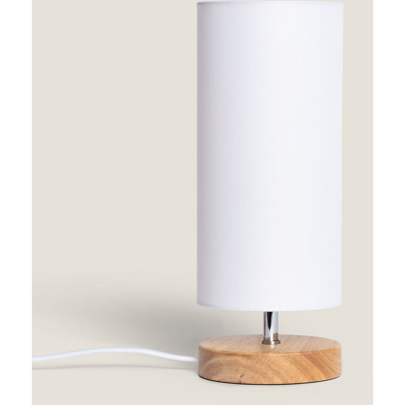 foto del prodotto lampada da tavolo legno e tessuto roundi haarle bianco