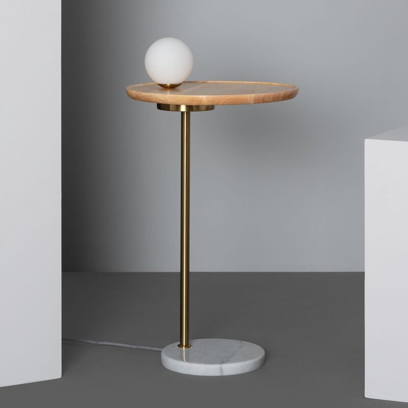 foto del prodotto lampada da tavolo legno e vetro brandt bianco oro