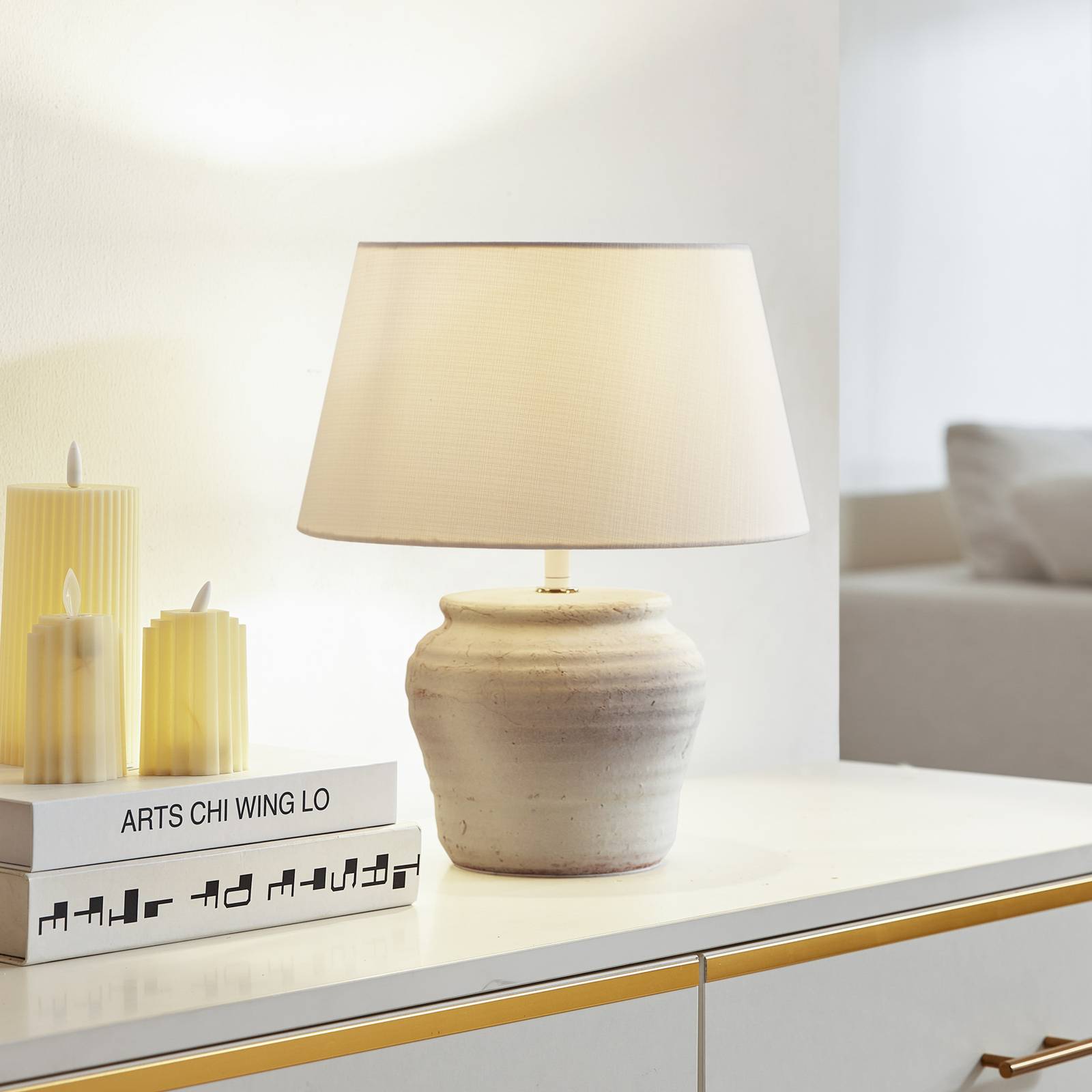foto del prodotto lampada da tavolo lindby aelith, 30 cm, bianco, ceramica, e27