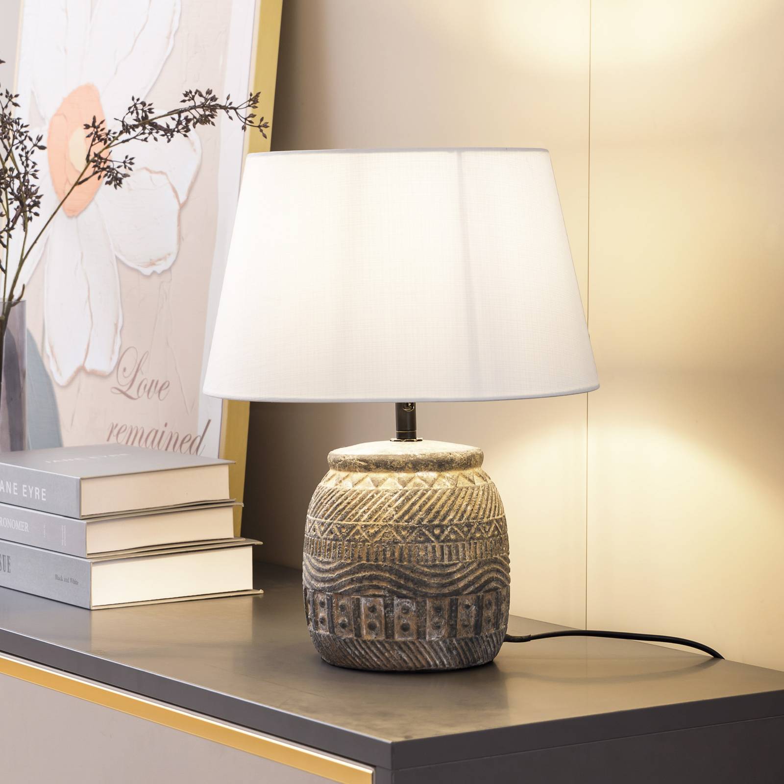 foto del prodotto lampada da tavolo lindby aelith, 30 cm, grigio, ceramica, e27