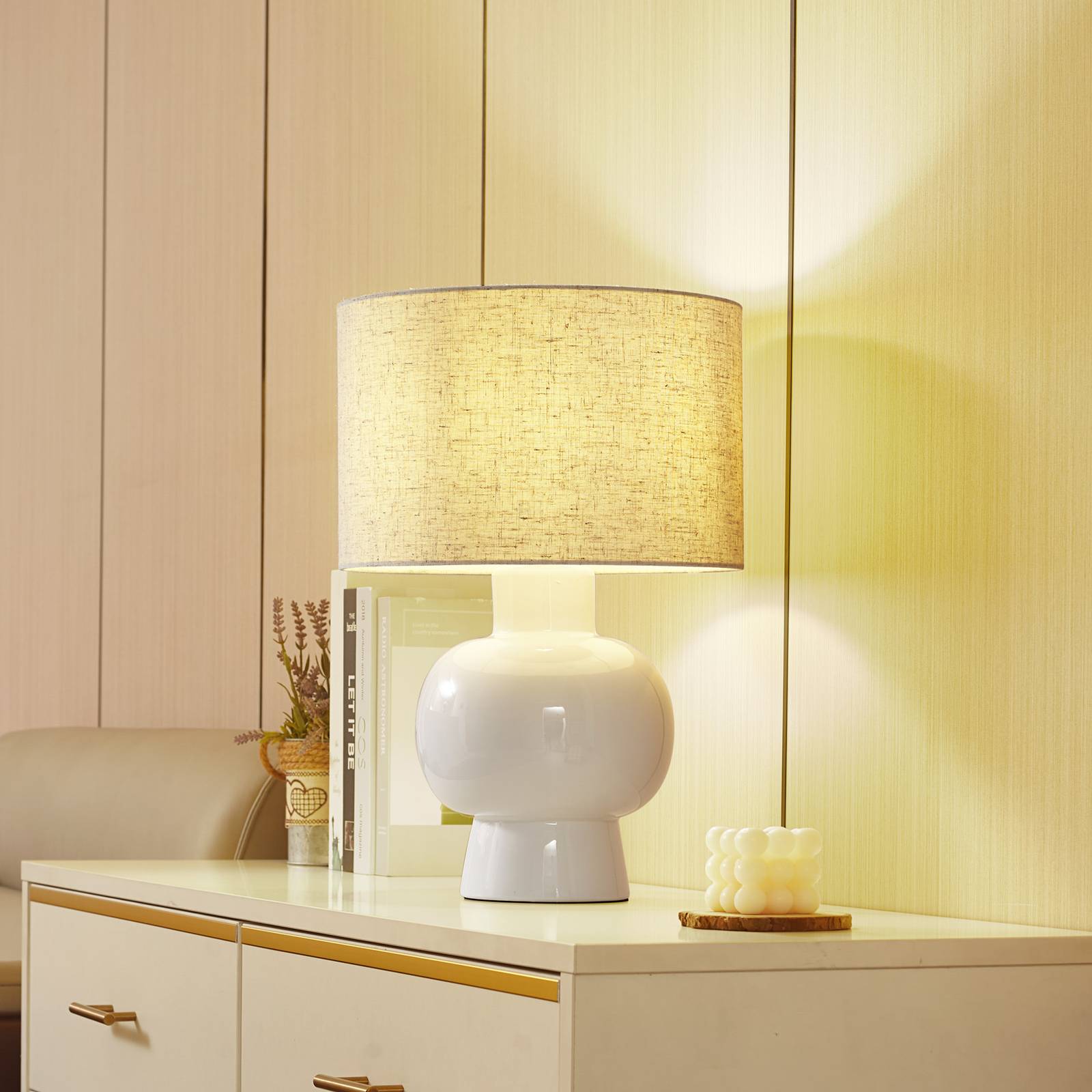 foto del prodotto lampada da tavolo lindby arved, bianco, tessuto, ceramica, 46 cm