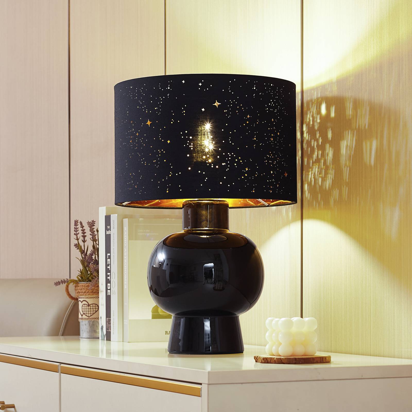 foto del prodotto lampada da tavolo lindby arved, nero, tessuto, ceramica, 46 cm
