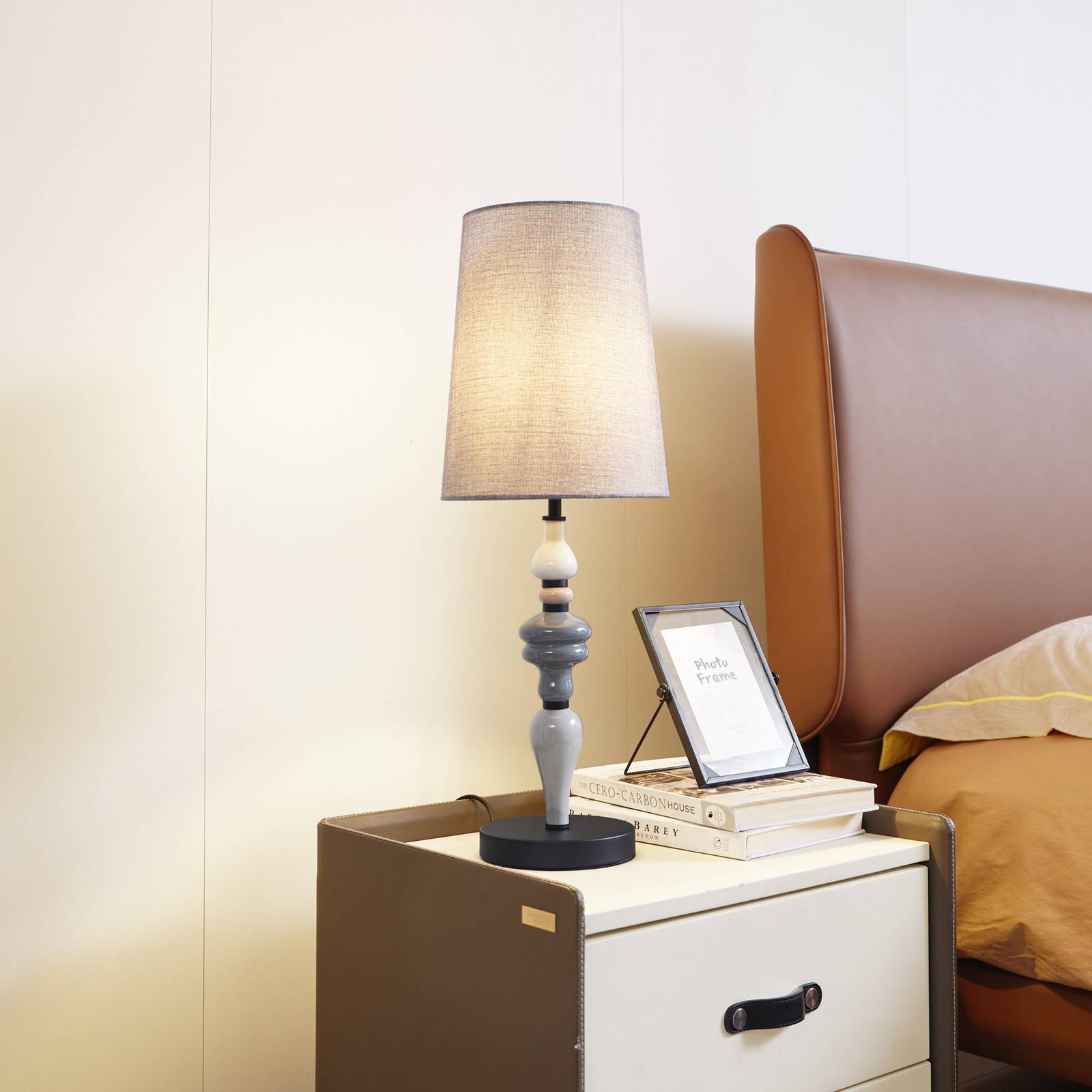 foto del prodotto lampada da tavolo lindby haldorin, grigio nero, tessuto, 62 cm
