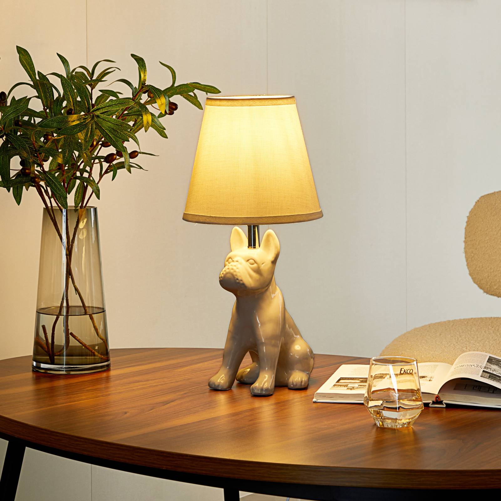 foto del prodotto lampada da tavolo lindby herry, bianco, ceramica, cane, altezza 46,5 cm