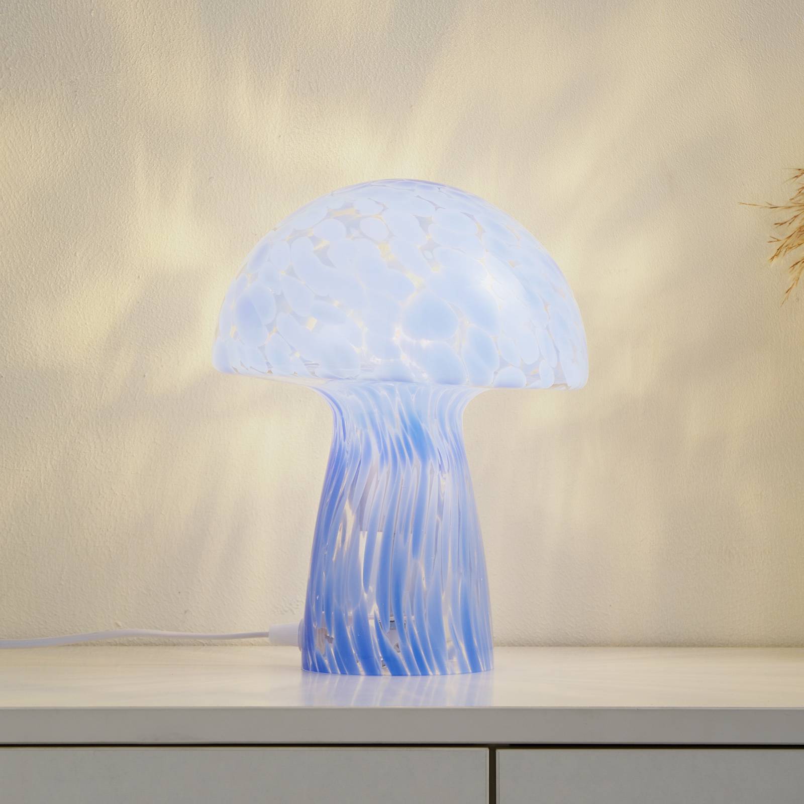 foto del prodotto lampada da tavolo lindby hubi, blu, vetro, 22 cm, a forma di fungo