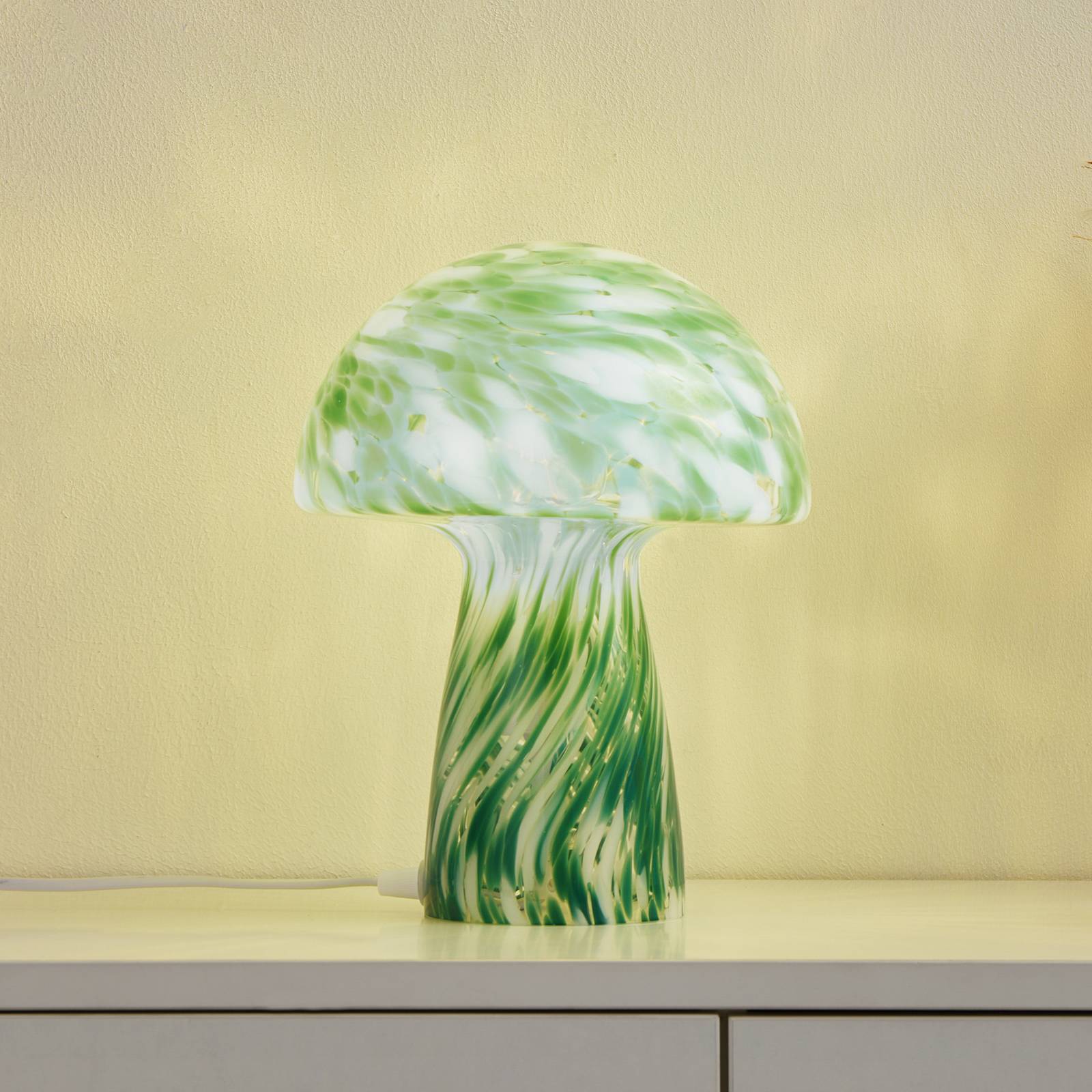 foto del prodotto lampada da tavolo lindby hubi, verde, vetro, 22 cm, a forma di fungo