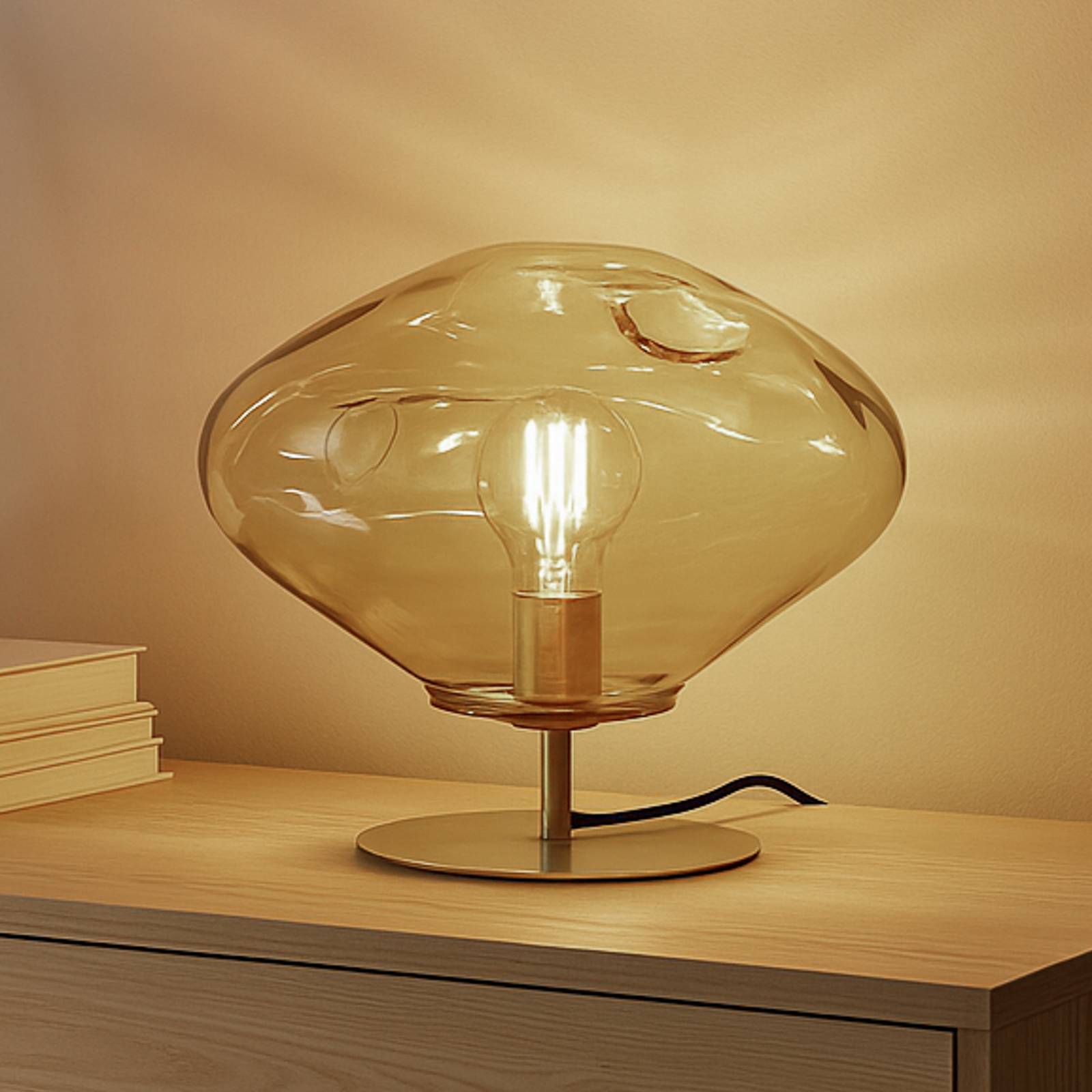 foto del prodotto lampada da tavolo lindby lelia, ambra, vetro, metallo, ø 35 cm
