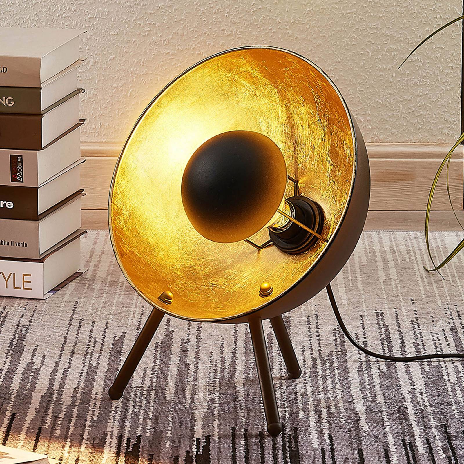 foto del prodotto lampada da tavolo lindby muriel, altezza 38 cm, nero, oro, metallo