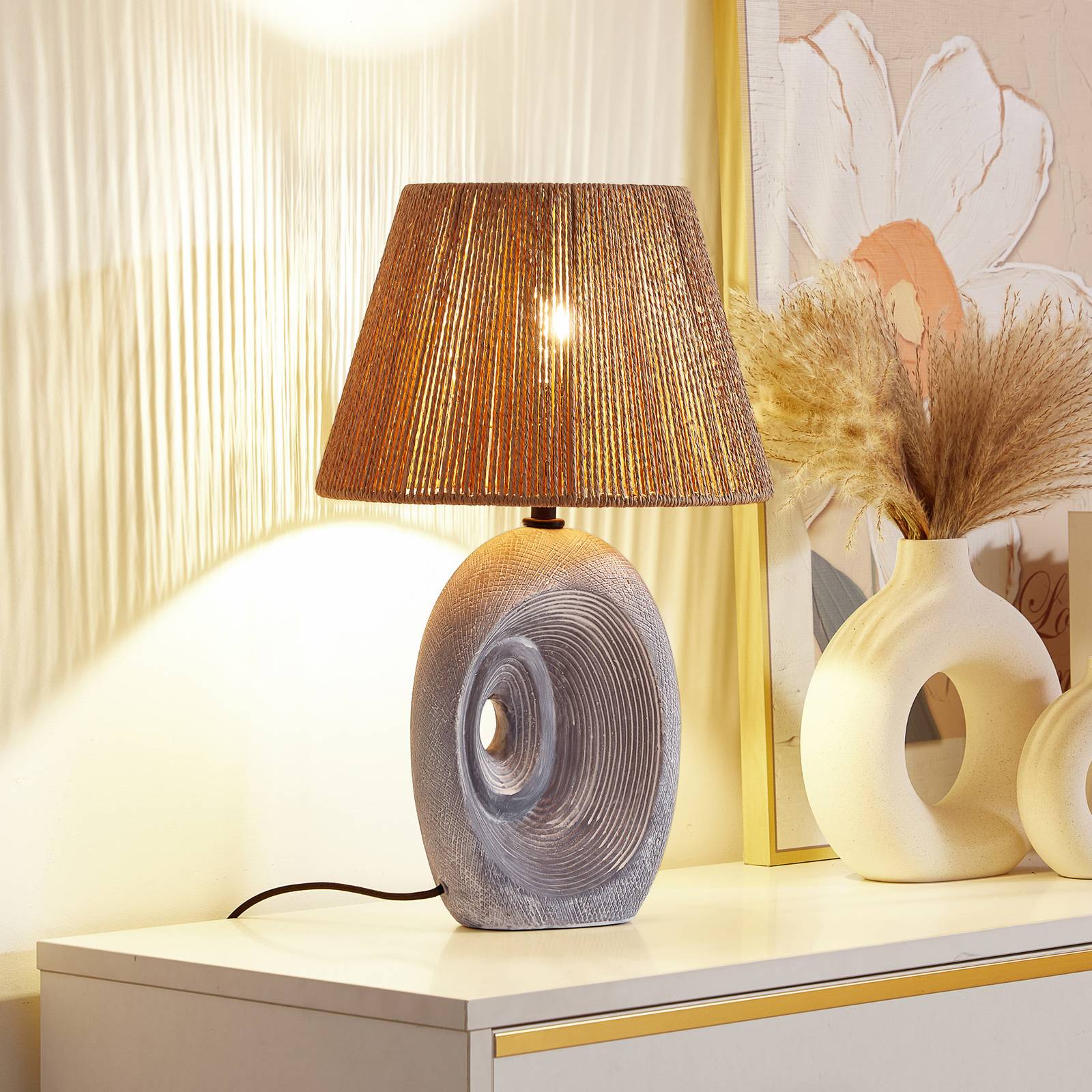 foto del prodotto lampada da tavolo lindby seasur, blu grigio, ceramica, carta, 29 cm