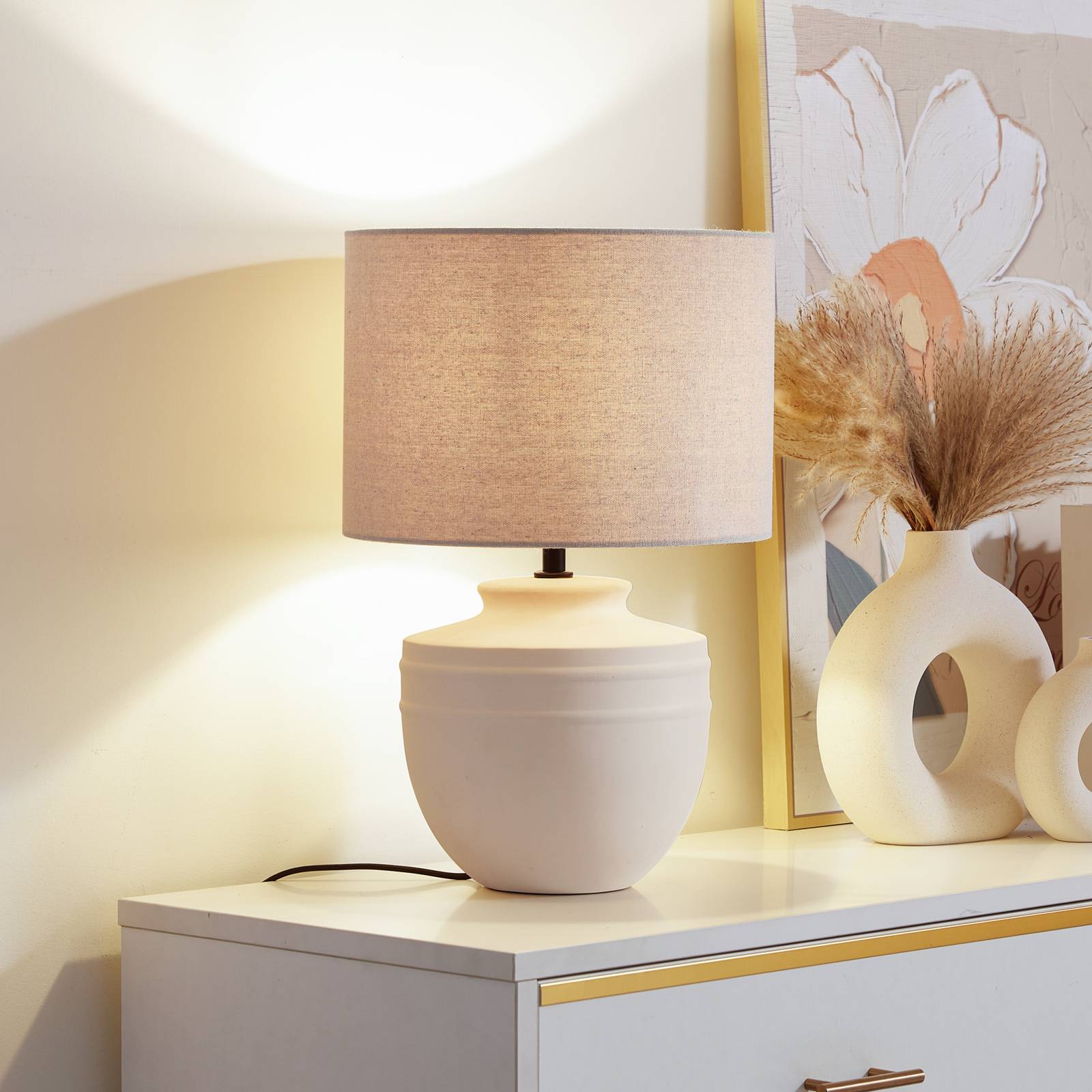 foto del prodotto lampada da tavolo lindby thalassia, beige, 30 cm, ceramica