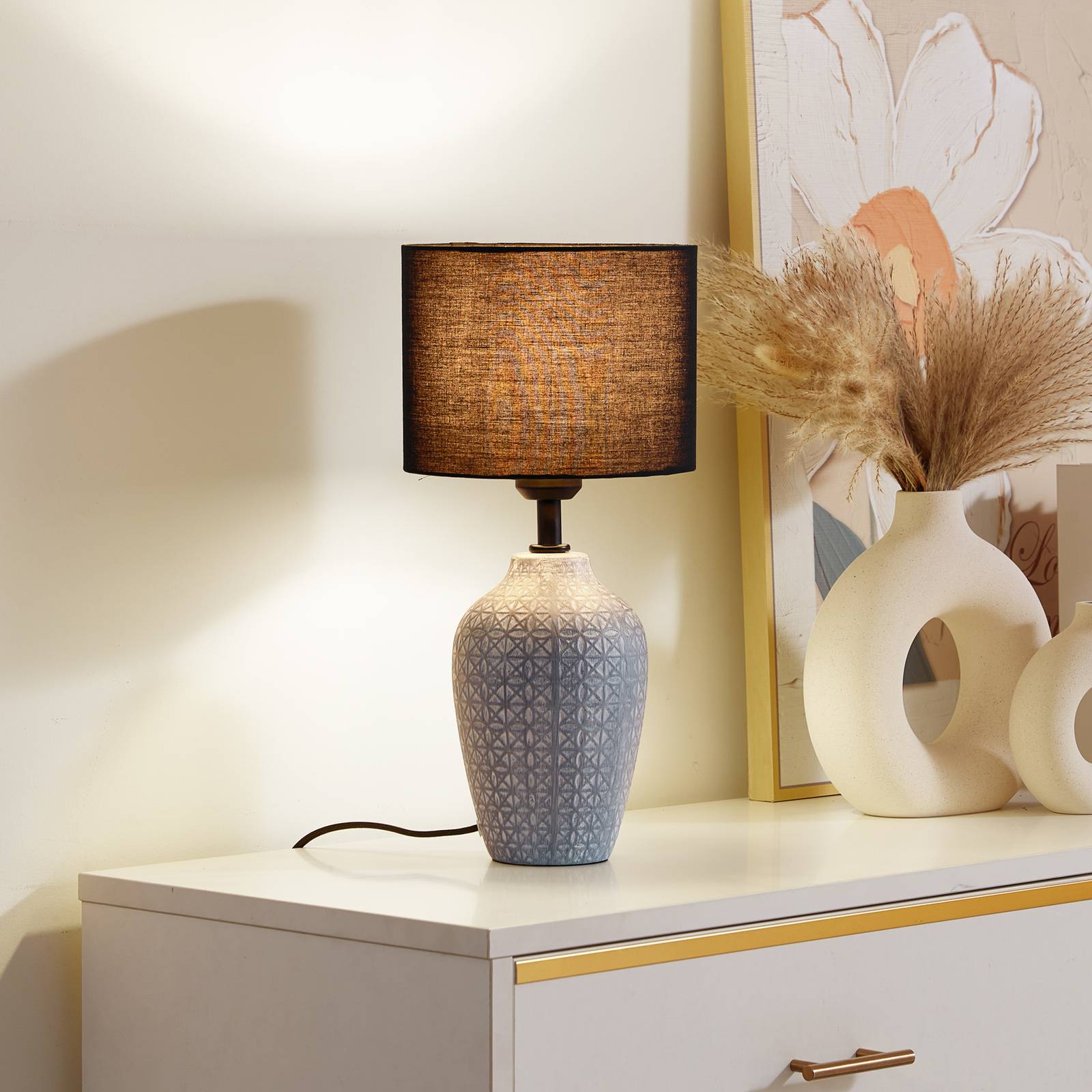 foto del prodotto lampada da tavolo lindby thalassia, grigio nero, 20 cm, ceramica