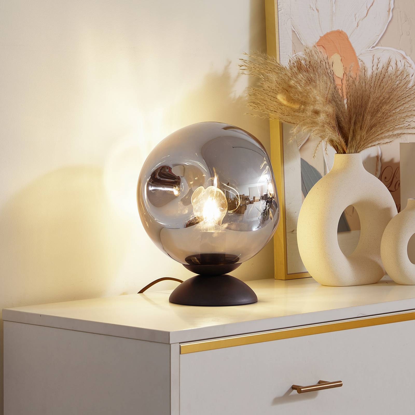 foto del prodotto lampada da tavolo lindby valentina, e27, grigio fumo, vetro, 25 cm