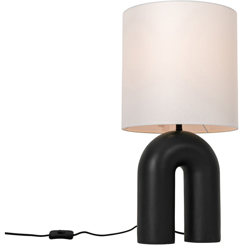 foto del prodotto lampada da tavolo lotti design plastico,tessuto nero bianco organico max. 1 x watt qazqa