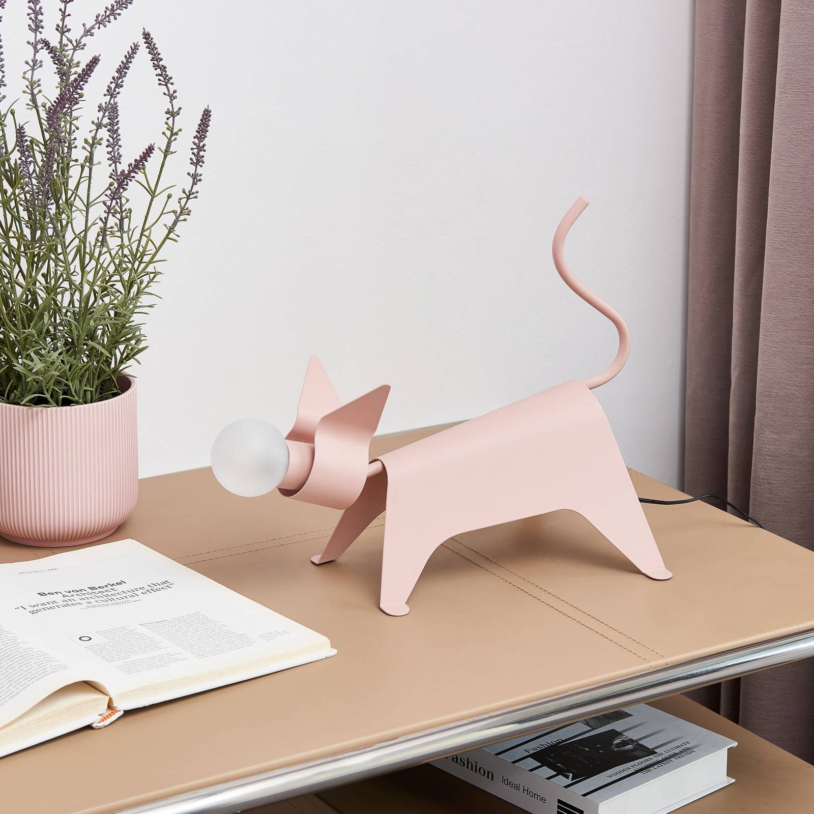 foto del prodotto lampada da tavolo lucande idalina, gatto, rosa, ferro, 38 cm
