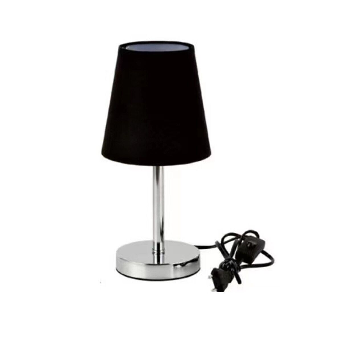 foto del prodotto lampada da tavolo lume comodino abatjour acciaio cromato tessuto nero td 303