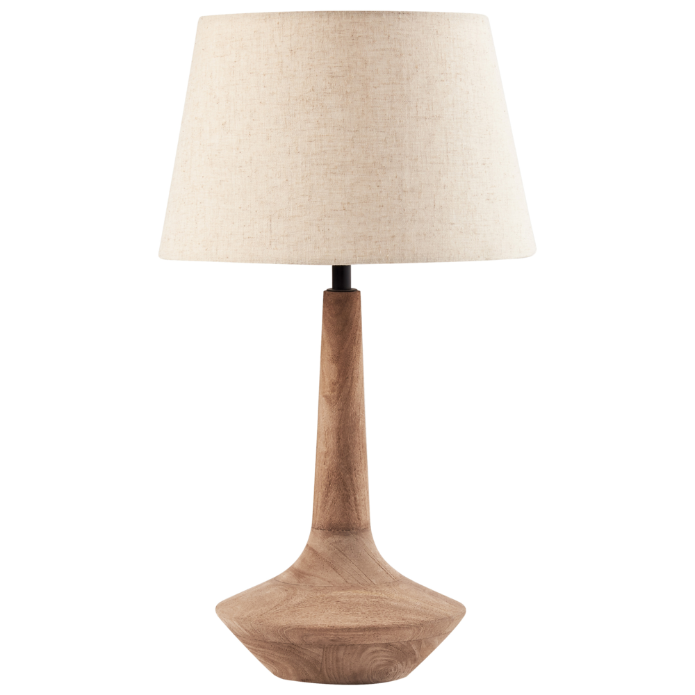 foto del prodotto lampada da tavolo marrone scuro e beige paralume in lino e cotone base in legno di mango 54 cm luce singola design moderno