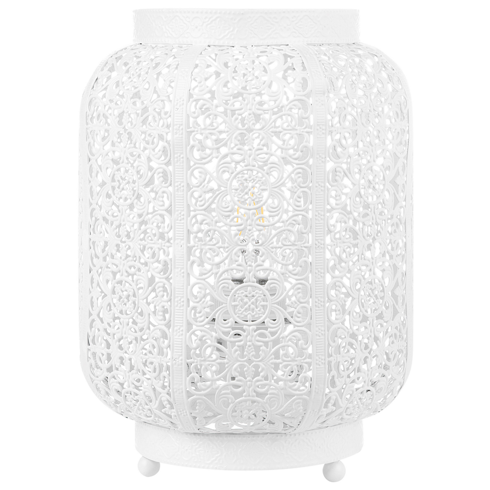 foto del prodotto lampada da tavolo metallo bianco 27h cm tamburo traforato paralume marocchino orientale