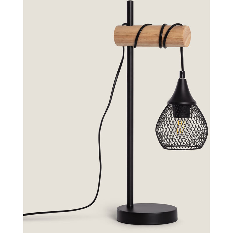 foto del prodotto lampada da tavolo metallo e legno monah nero
