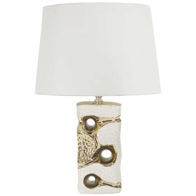 foto del prodotto lampada da tavolo mf111, ceramica, metallo, tessuto, bianco, oro, 30x30x43,5 cm