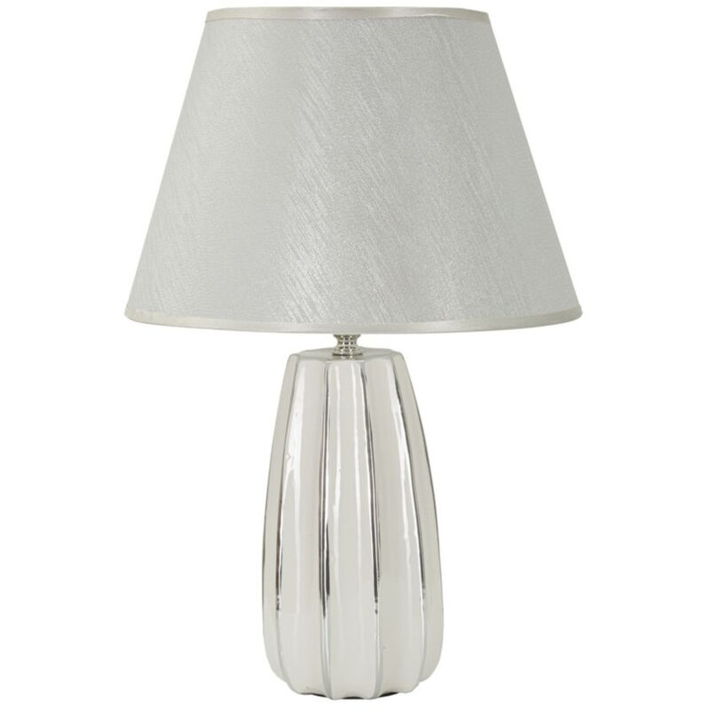 foto del prodotto lampada da tavolo mf112, ceramica, metallo, tessuto, bianco, argento, 30x30x45 cm