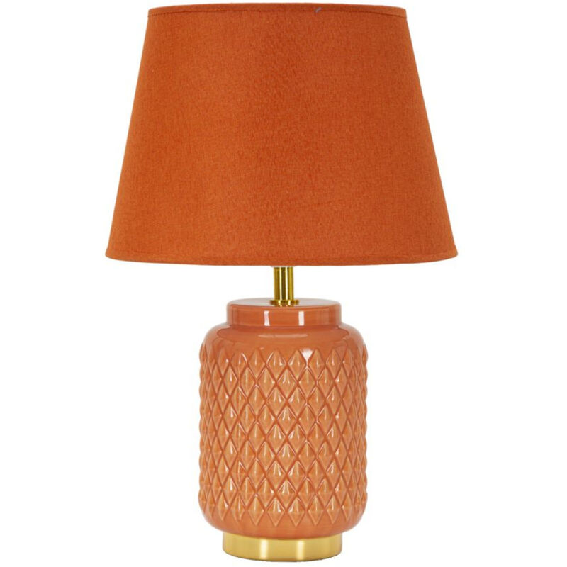 foto del prodotto lampada da tavolo mf113, ceramica, metallo, tessuto, arancione, 28x28x44 cm