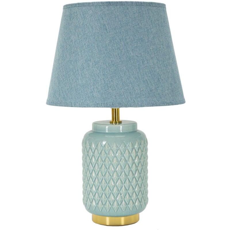 foto del prodotto lampada da tavolo mf114, ceramica, metallo, tessuto, blu, 28x28x44 cm