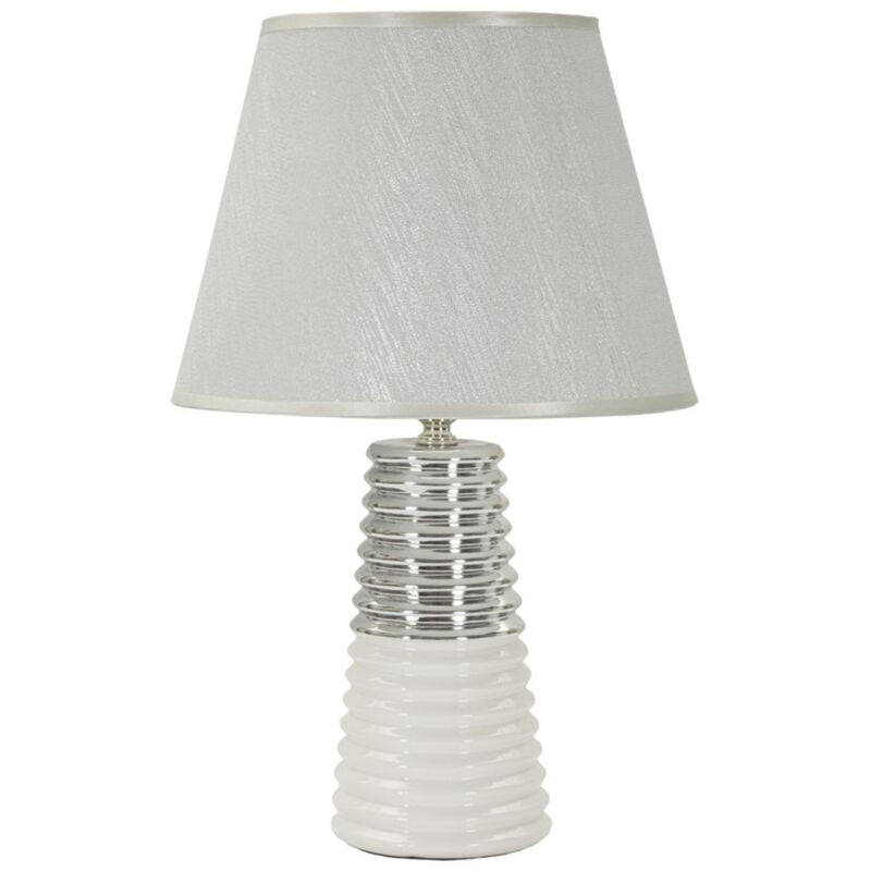 foto del prodotto lampada da tavolo mf117, ceramica, metallo, tessuto, bianco, argento, 25x25x41 cm