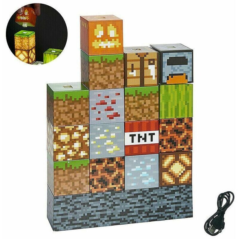 foto del prodotto lampada da tavolo minecraft building block lampada da tavolo fai da te per cucire giocattoli luce notturna usb regali