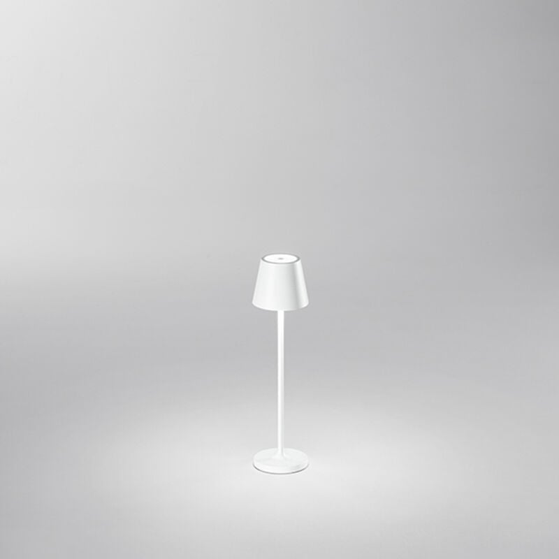 foto del prodotto lampada da tavolo mini diva led 1,5w 140lm 3000k ricaricabile a batterie dimmerabile in alluminio bianco testina touch dimmerabile