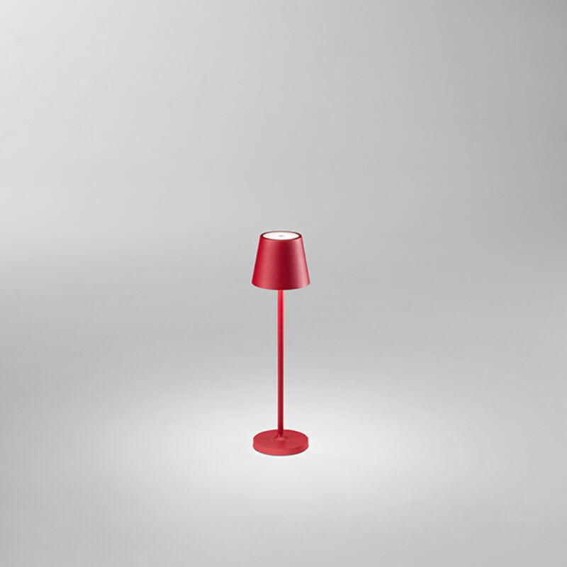 foto del prodotto lampada da tavolo mini diva led 1,5w 140lm 3000k ricaricabile a batterie dimmerabile in alluminio rosso testina touch dimmerabile