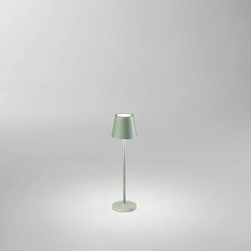 foto del prodotto lampada da tavolo mini diva led 1,5w 140lm 3000k ricaricabile a batterie dimmerabile in alluminio verde salvia testina touch dimmerabile