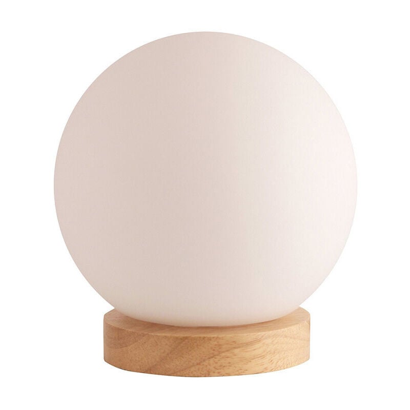 foto del prodotto lampada da tavolo minimalista nordica creativa con sfera in vetro bianco, lampada da comodino in legno, lampada da lettura con protezione per gli