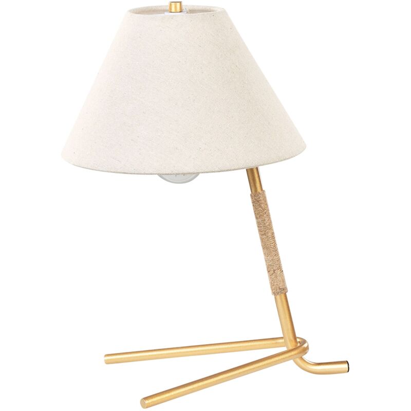 foto del prodotto lampada da tavolo moderna a stelo con paralume in tessuto a luce singola con base a stelo in metallo dorato fleming