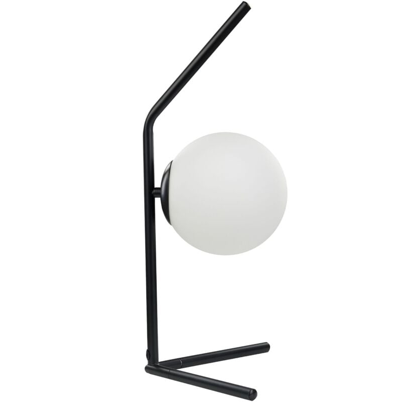 foto del prodotto lampada da tavolo moderna a stelo con paralume rotondo in vetro a luce singola asta in metallo 47 cm paralume in vetro bianco e nero wapiti