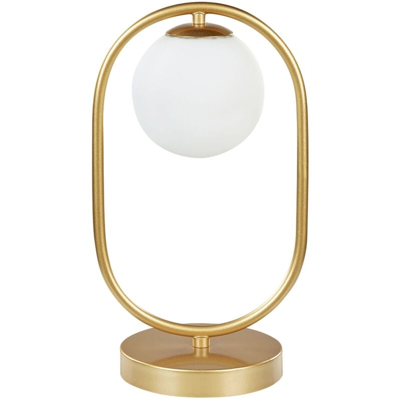 foto del prodotto lampada da tavolo moderna a stelo con paralume rotondo in vetro a luce singola in ferro con asta in metallo oro yankee